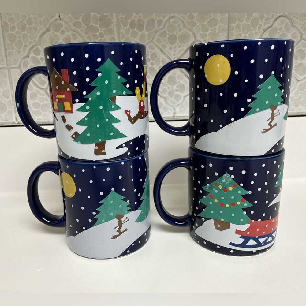 Vintage 1989 Lillian Vernon Winter Scene Mugs